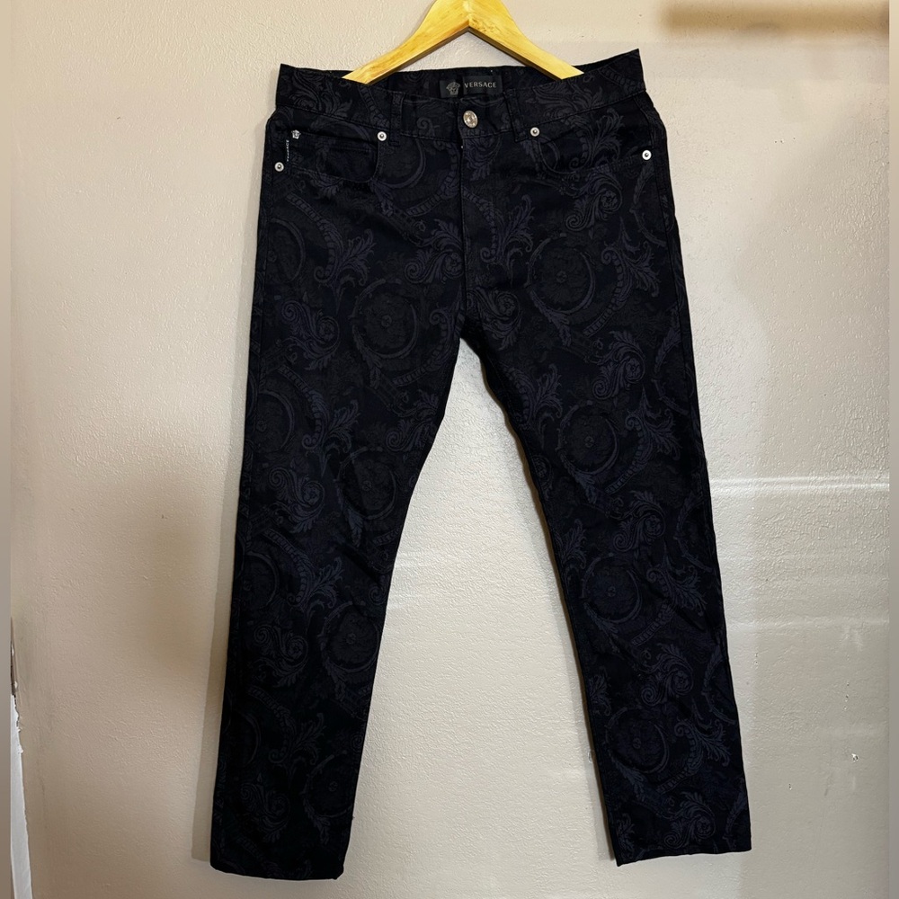 VERSACE Black Paisley-Embossed Slim Jeans | Size 31
